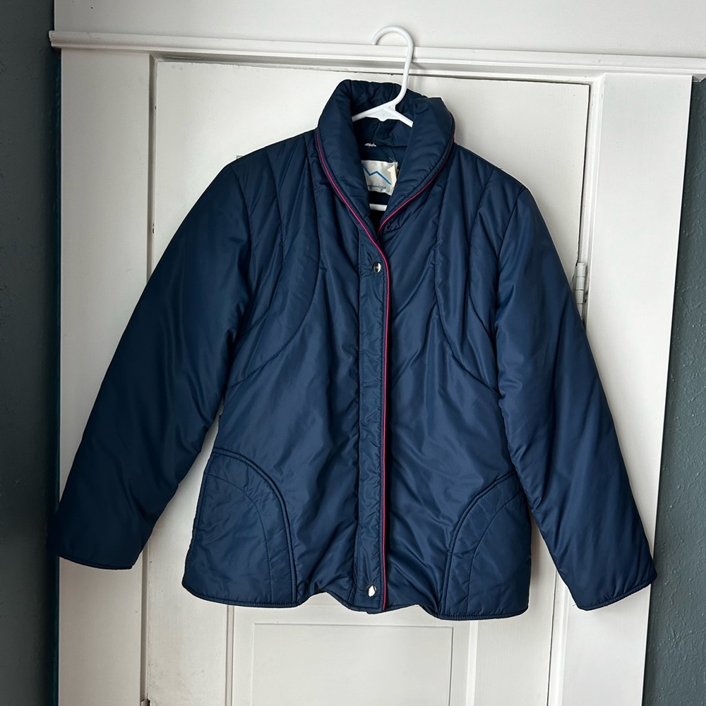 Vintage Sunshine Mountain 1970’s Ski Jacket Women’s Small Navy w/ Pink Trim